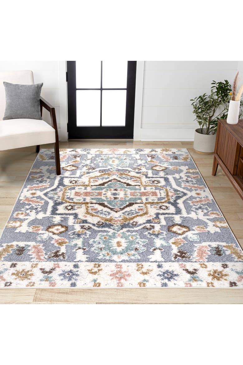 Aziza Persian Medallion High-Low Area Rug, Alternate, color, Multi