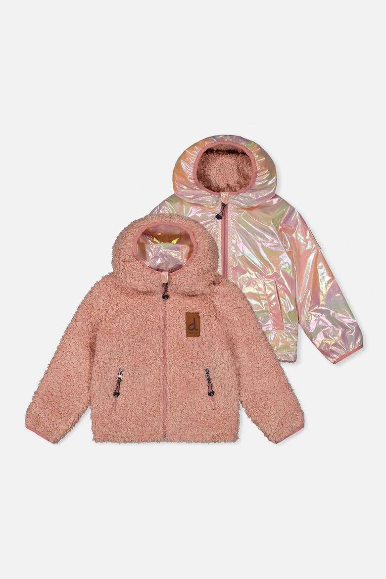 Fleece Reversible Mid-Season Hooded Jacket, Main, color, Pink