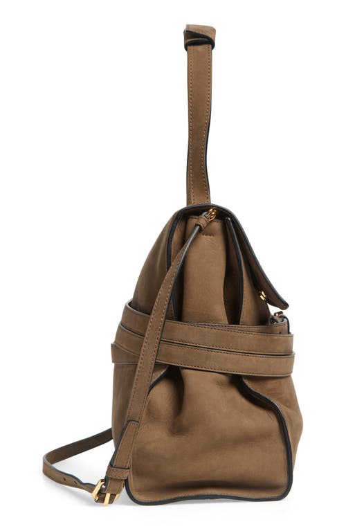 Shop Moschino Medium Tie Me Suede Shoulder Bag In Forest