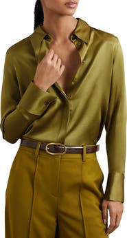 Reiss Ameira Silk Satin Button-Up Shirt