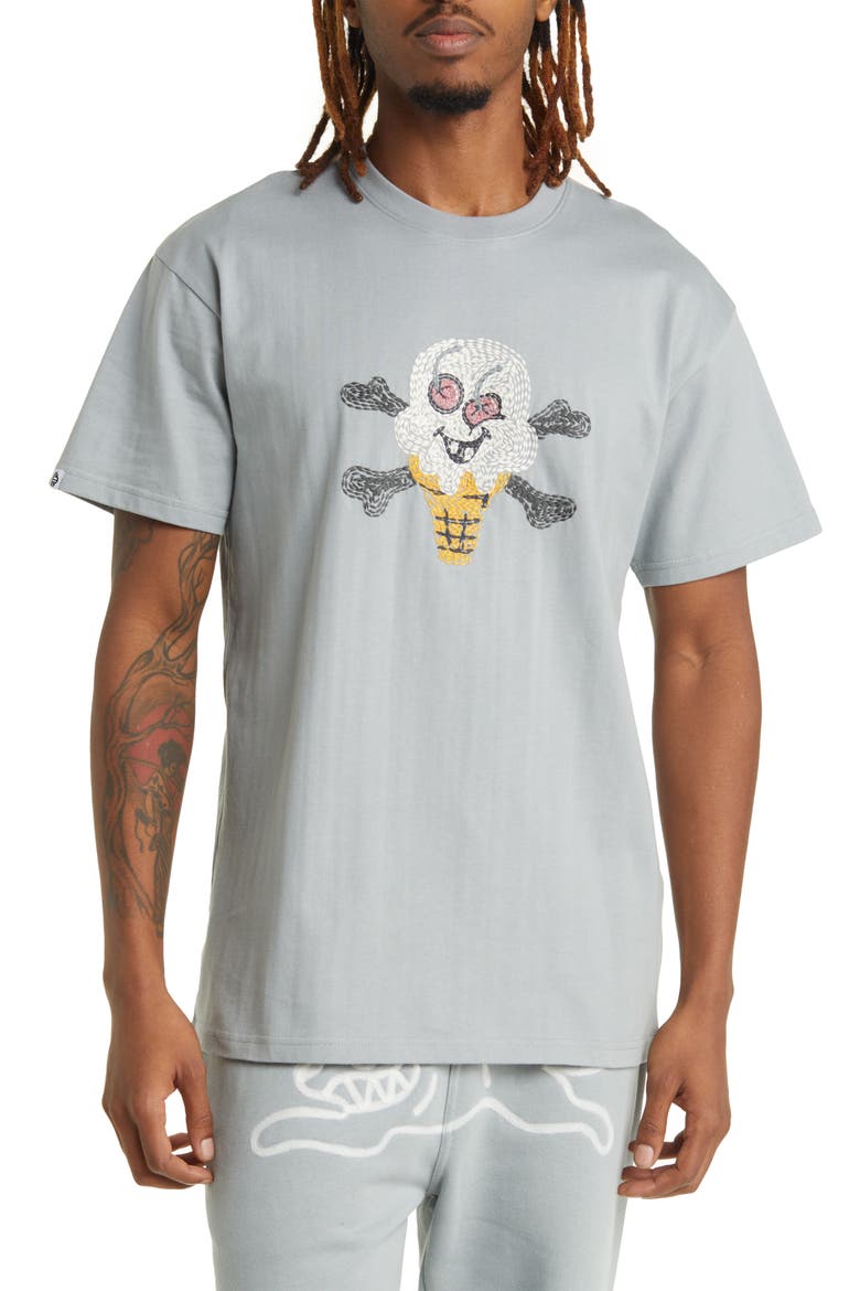 Cherry Face Embroidered T-Shirt, Main, color, QUARRY