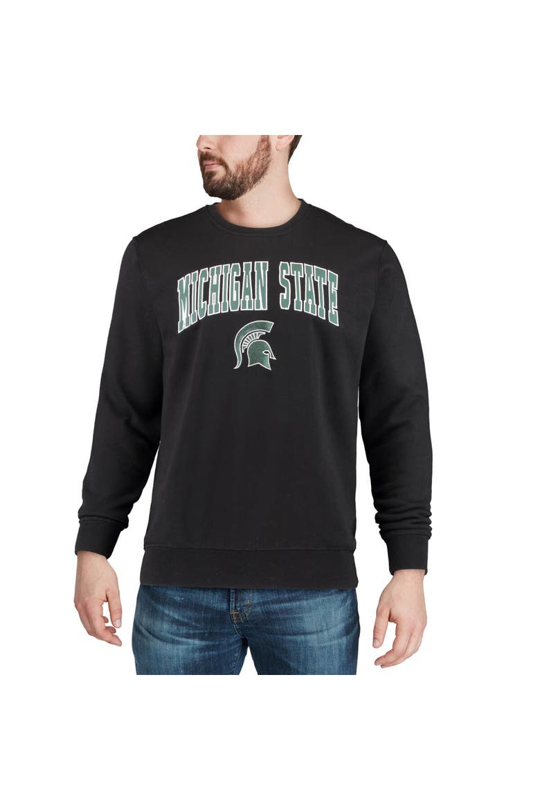 Men's Colosseum Black Michigan State Spartans Arch & Logo Crew Neck Sweatshirt, Alternate, color, Black