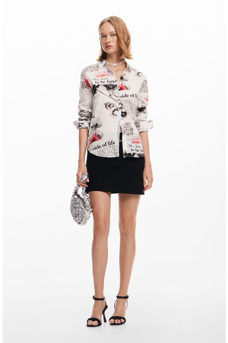 Nara Collage Poplin Button-Up Shirt, Alternate, color, WHITE