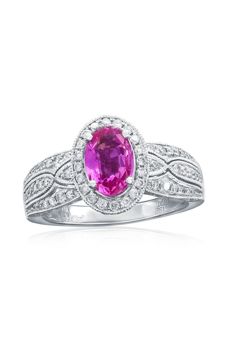 14K White Gold 1.30ct Royal Pink Sapphire & 0.92cttw Diamond Ring, Main, color, Pink