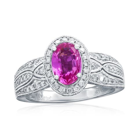 14K White Gold 1.30ct Royal Pink Sapphire & 0.92cttw Diamond Ring