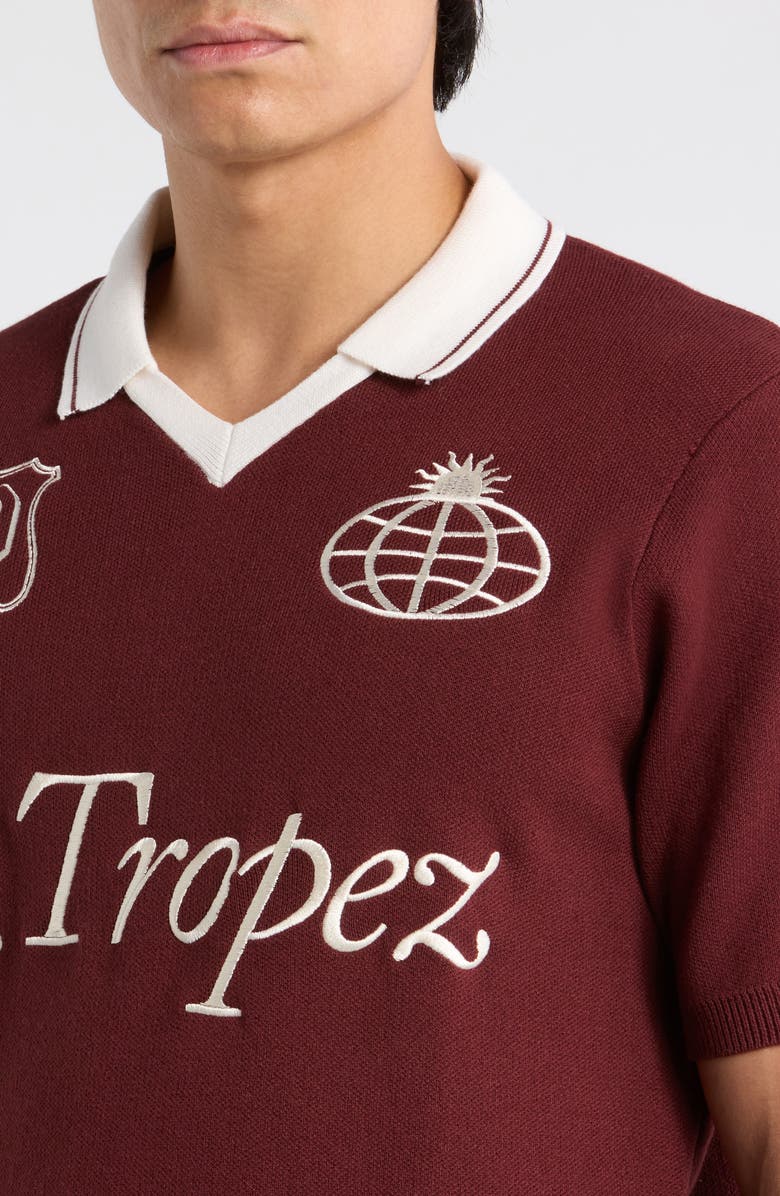PacSun Club Embroidered Johnny Collar Knit Jersey Polo, Alternate, color, Burgundy
