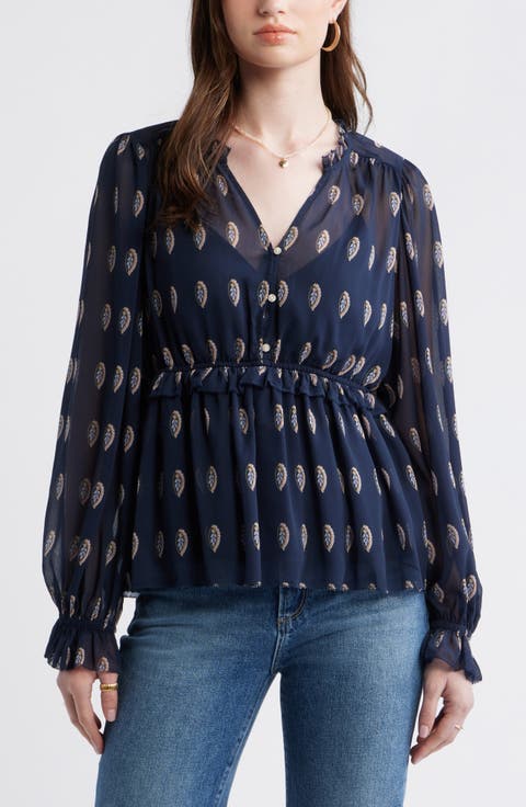 Long Sleeve Chiffon Peplum Top