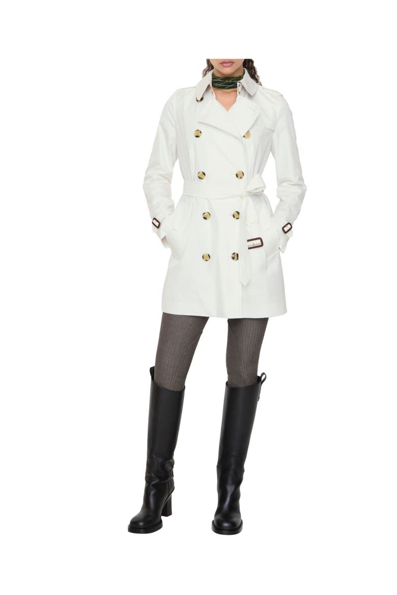 Short Tropical Gabardine Kensington Trench Coat, Alternate, color, Cotton white