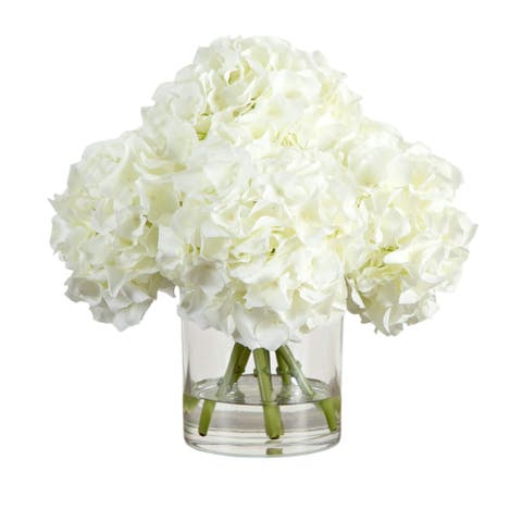 Wedding Collection 14-in Artificial Hydrangea Arrangement in Glass Vase