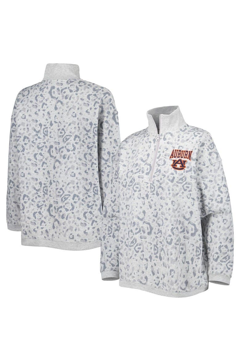 Women's Gameday Couture Heather Gray Auburn Tigers Leopard Quarter-Zip Sweatshirt, Main, color, Heather Gray