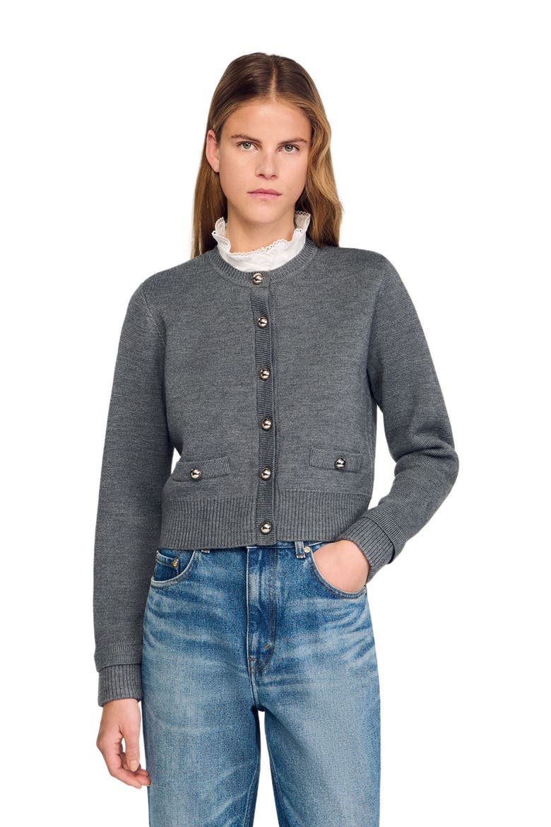 SANDRO Cardigan with detachable ruffle collar (Women) | Nordstrom