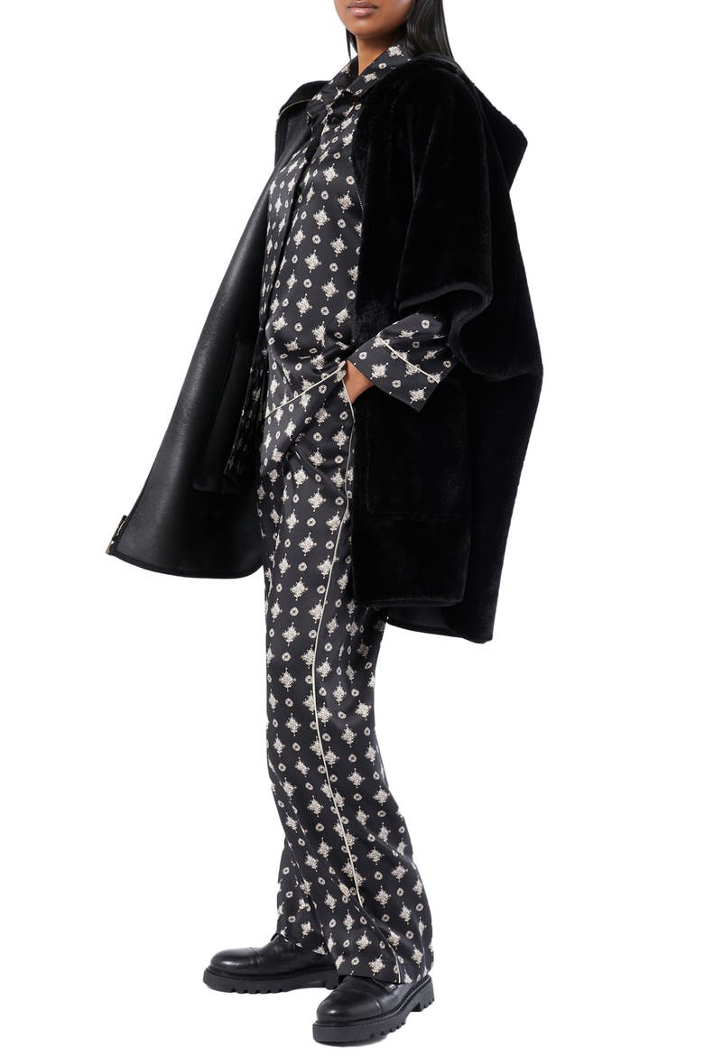 Gel Reversible Faux Fur Hooded Cape, Alternate, color, BLACK
