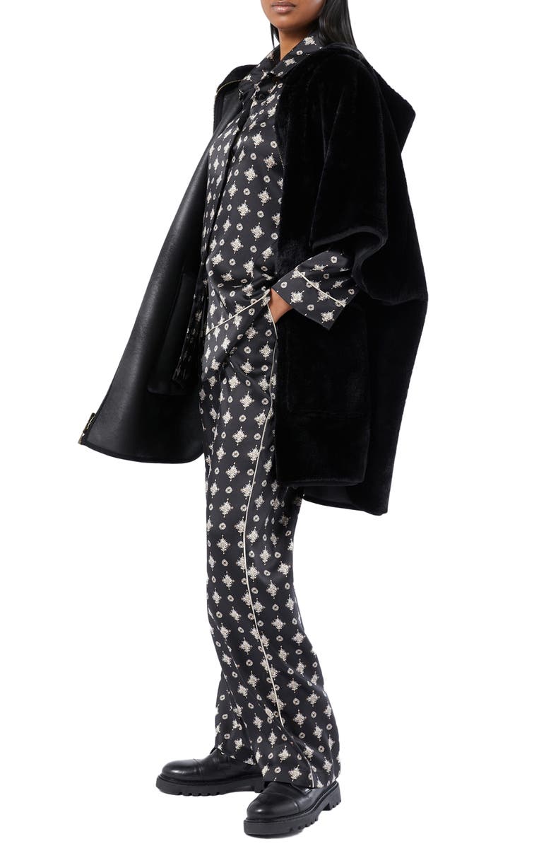 Marina Rinaldi Gel Reversible Faux Fur Hooded Cape, Alternate, color, Black