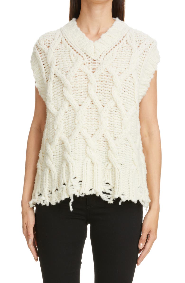 Acne Studios Kandren Chunky Cable Distressed Wool Blend Sweater Vest, Main, color, 