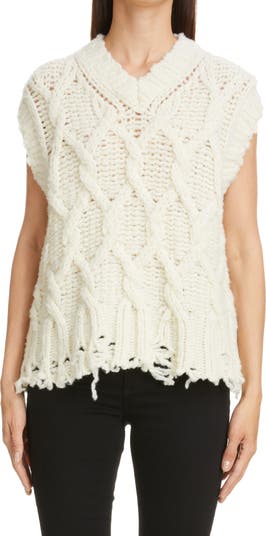 Acne Studios Kandren Chunky Cable Distressed Wool Blend Sweater