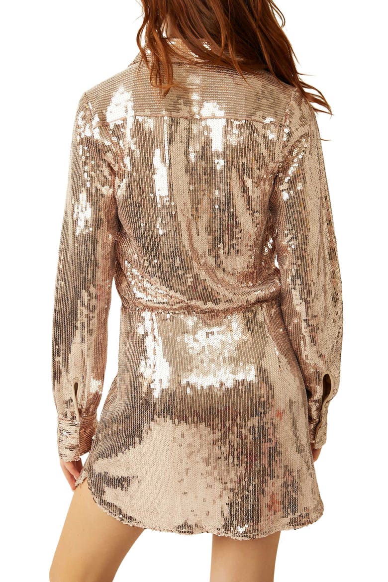 Sophie Sequin Long Sleeve Shirtdress, Alternate, color, CHAMPAGNE