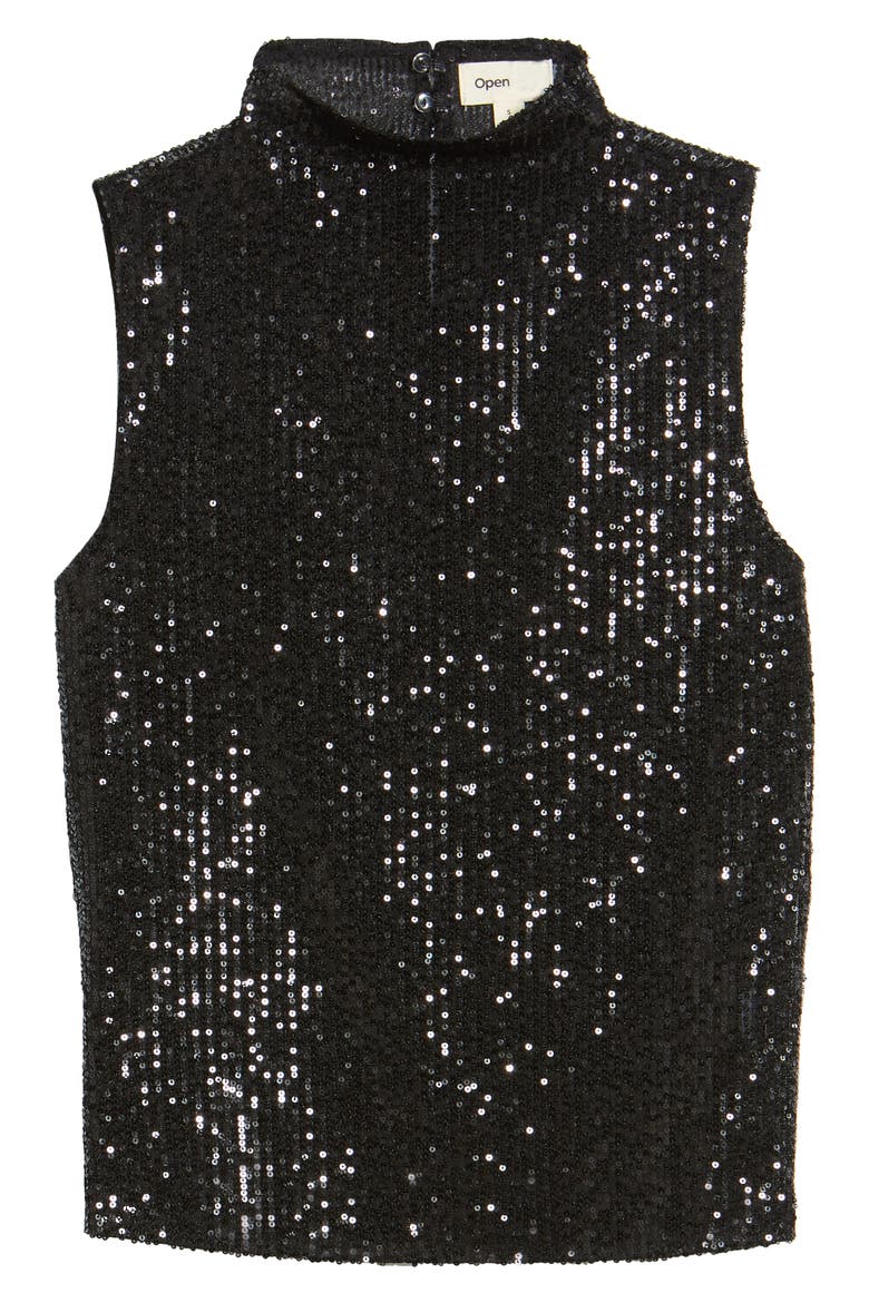 Sequin Mesh Sleeveless Top, Alternate, color, BLACK