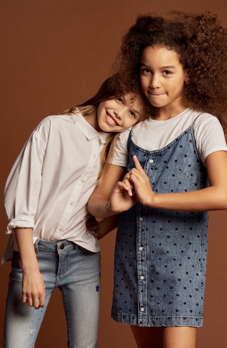 DL1961 Eilis Polka Dot Embroidered Denim Tank Dress, Alternate, color, 