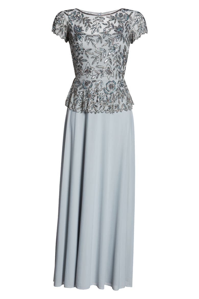 Beaded Mesh Mock Two-Piece Gown, Alternate, color, ICE