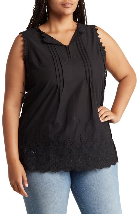 Sleeveless Pintuck Eyelet Trim Tunic (Plus)