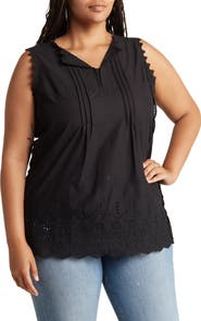 Forgotten Grace Sleeveless Pintuck Eyelet Trim Tunic