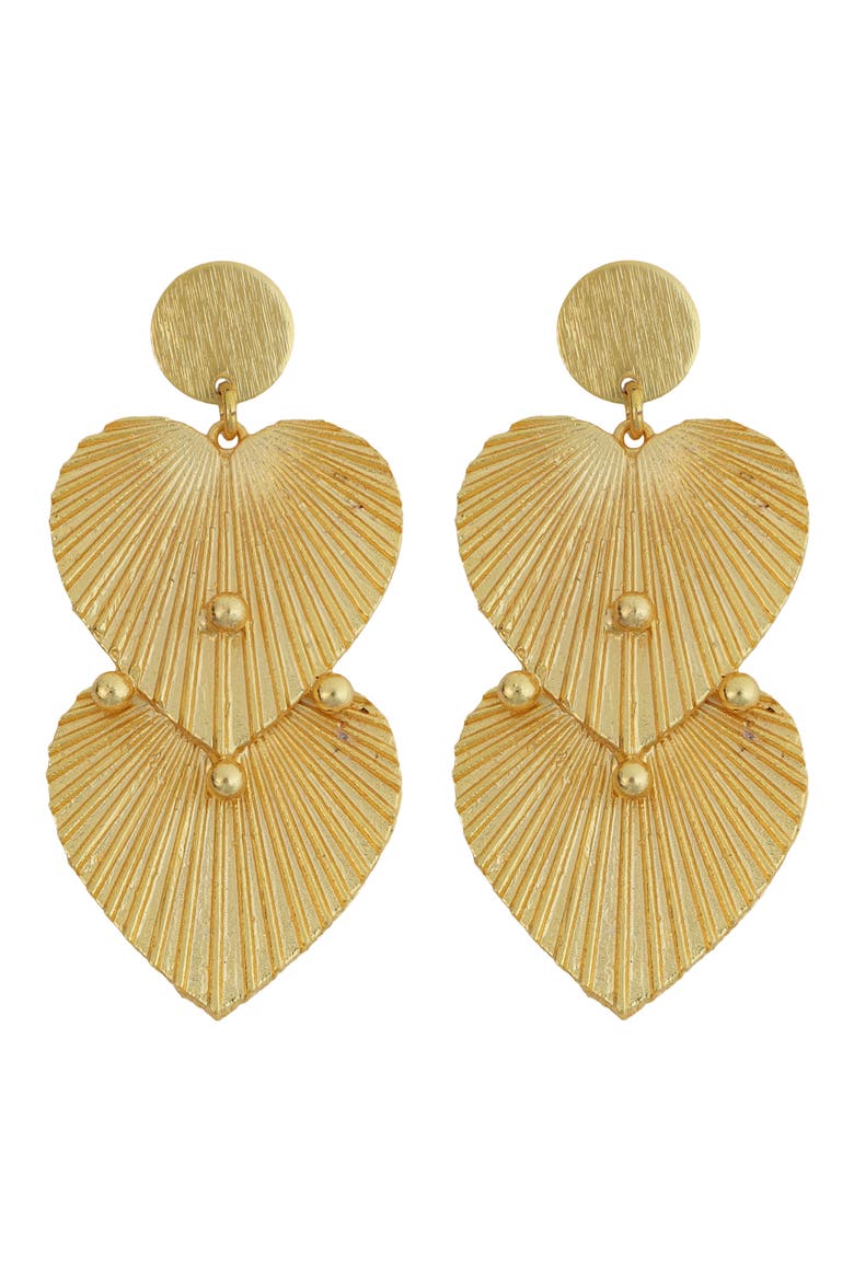 Textured Double Heart Drop Earrings, Main, color, GOLD