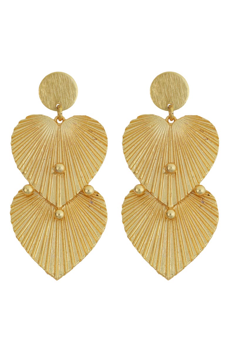 Panacea Textured Double Heart Drop Earrings, Main, color, Gold