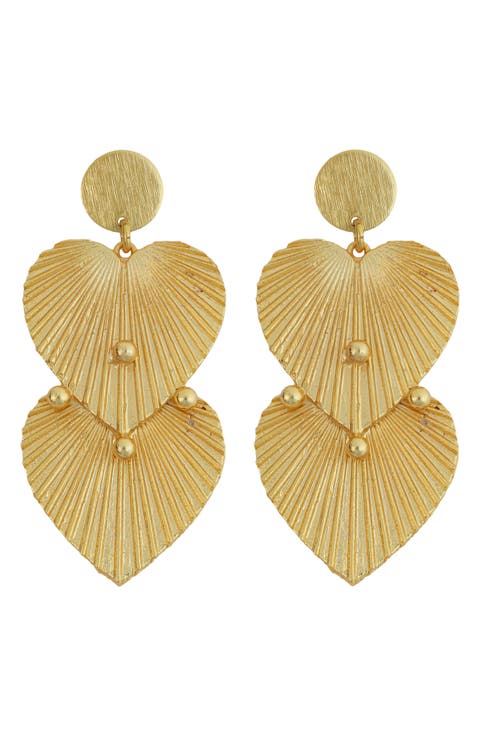 Textured Double Heart Drop Earrings