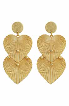 Panacea Textured Double Heart Drop Earrings