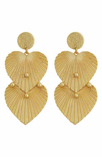 Panacea Textured Double Heart Drop Earrings