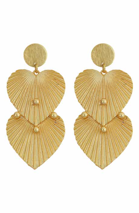 Panacea Textured Double Heart Drop Earrings