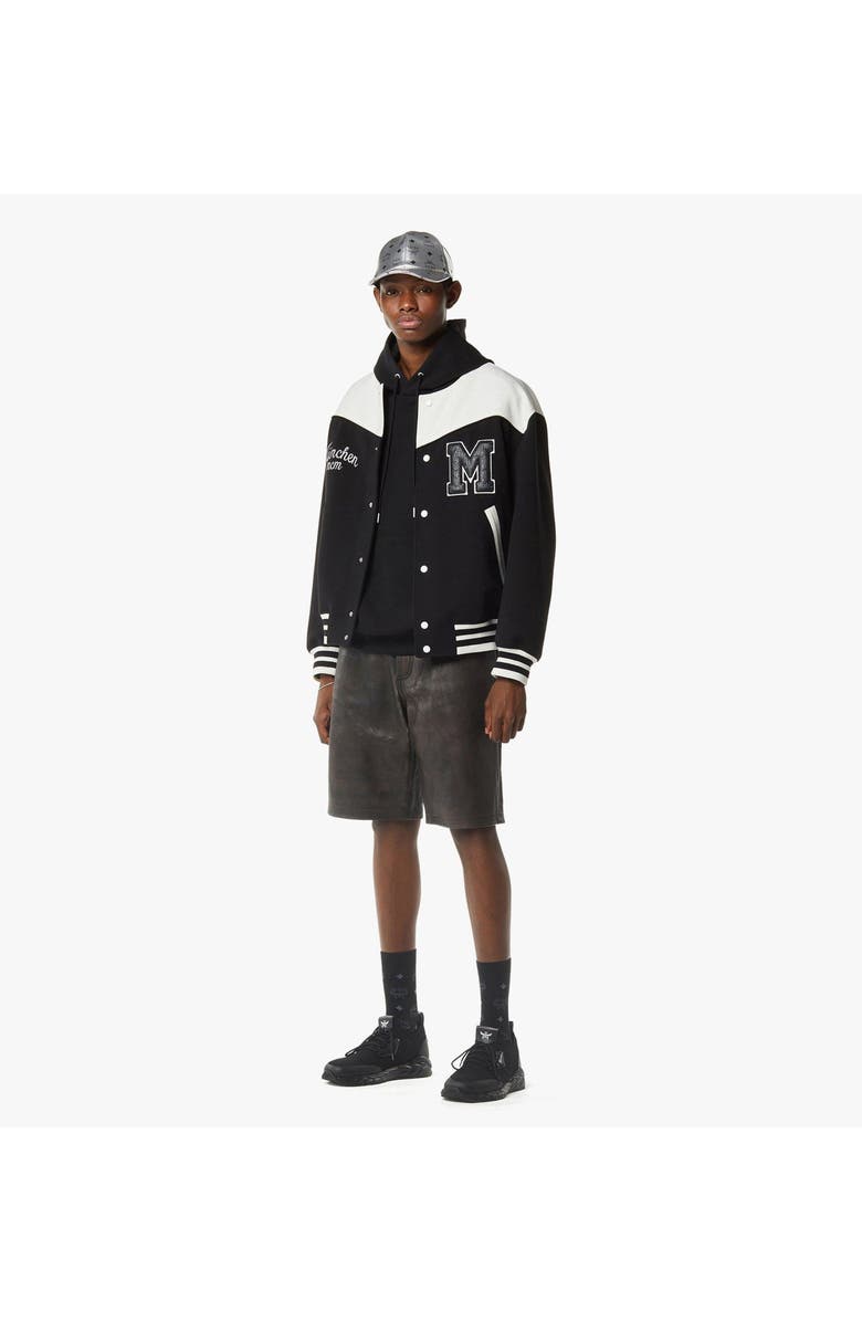 MCM Munchen Ponte Varsity Jacket, Alternate, color, Black And White