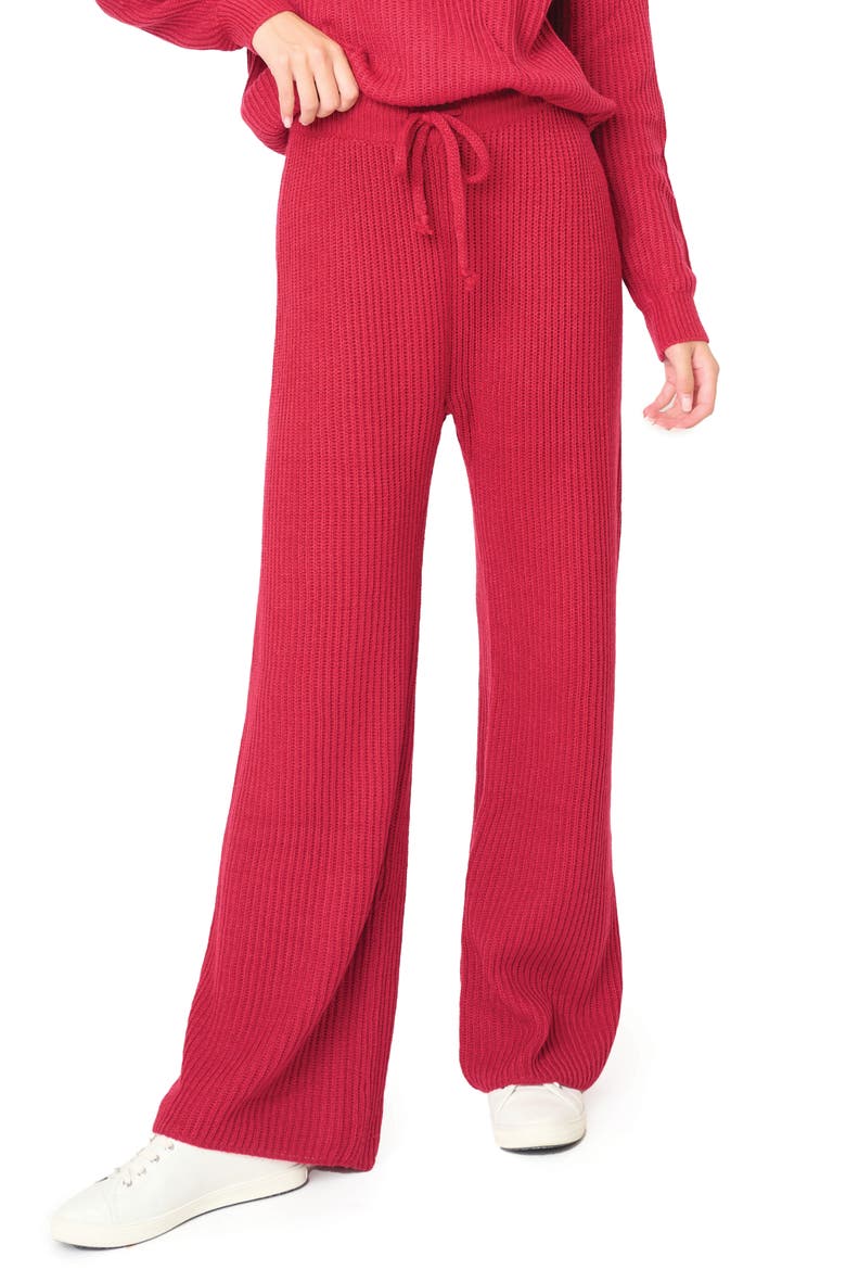 Gigi Drawstring Rib Sweater Pants, Main, color, RED