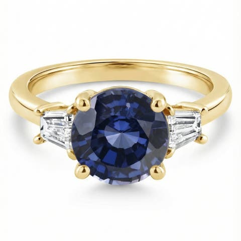 4 3/4Ct Blue Sapphire & Diamond Engagement Anniversary Ring Gold Lab Grown