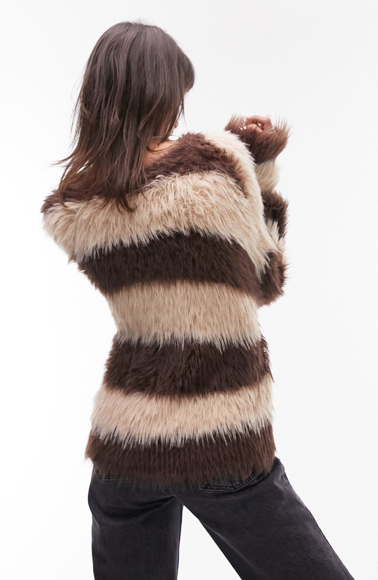 Topshop Stripe Faux Fur Sweater, Alternate, color, 