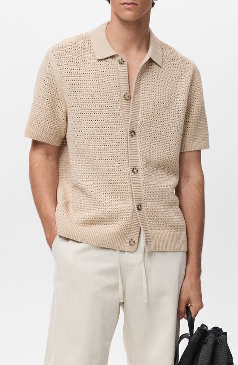 Short Sleeve Openwork Cotton Blend Cardigan