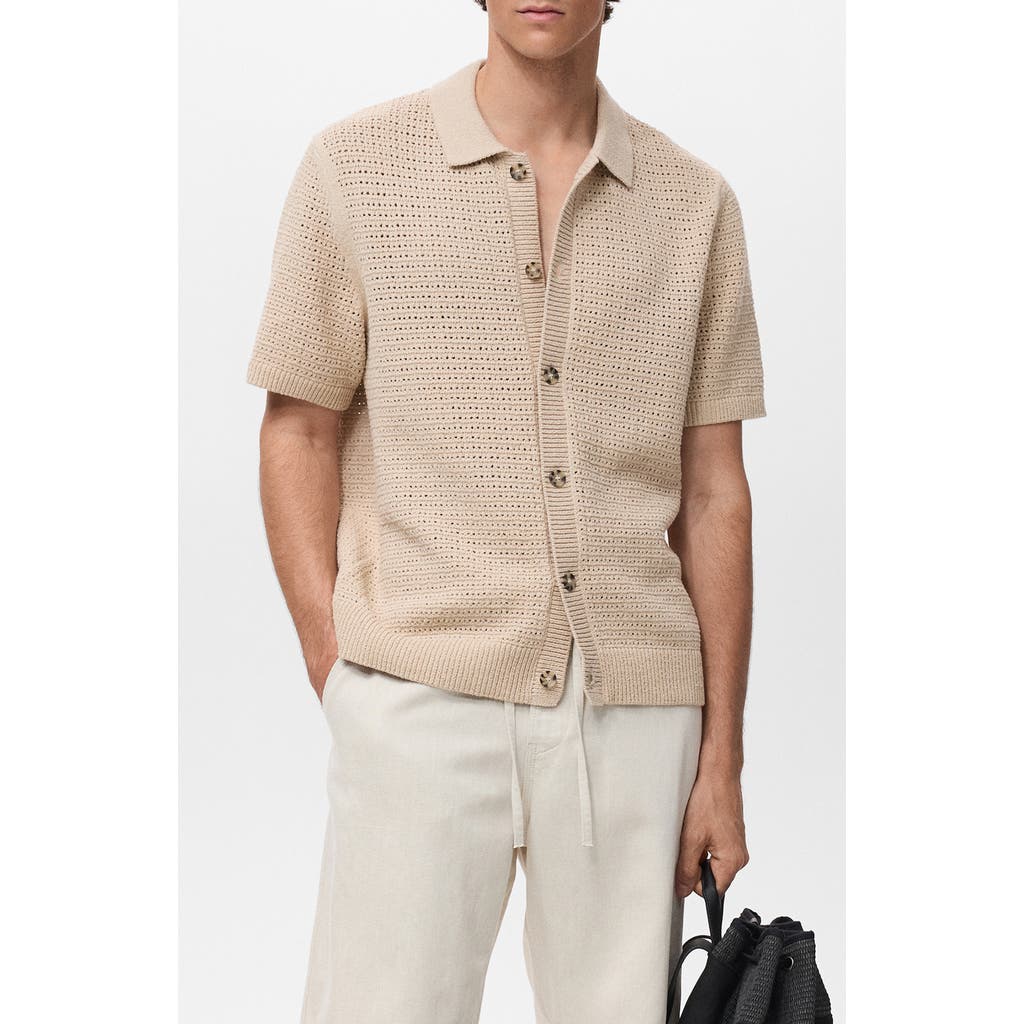 Mango Short Sleeve Openwork Cotton Blend Cardigan In Neutral