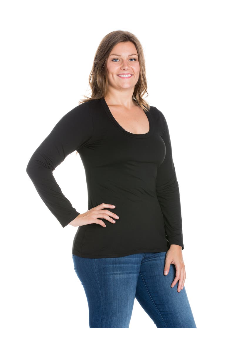 24seven Comfort Apparel Plus Size Solid Long Sleeve Scoop Neck  Womens Tee, Alternate, color, Black