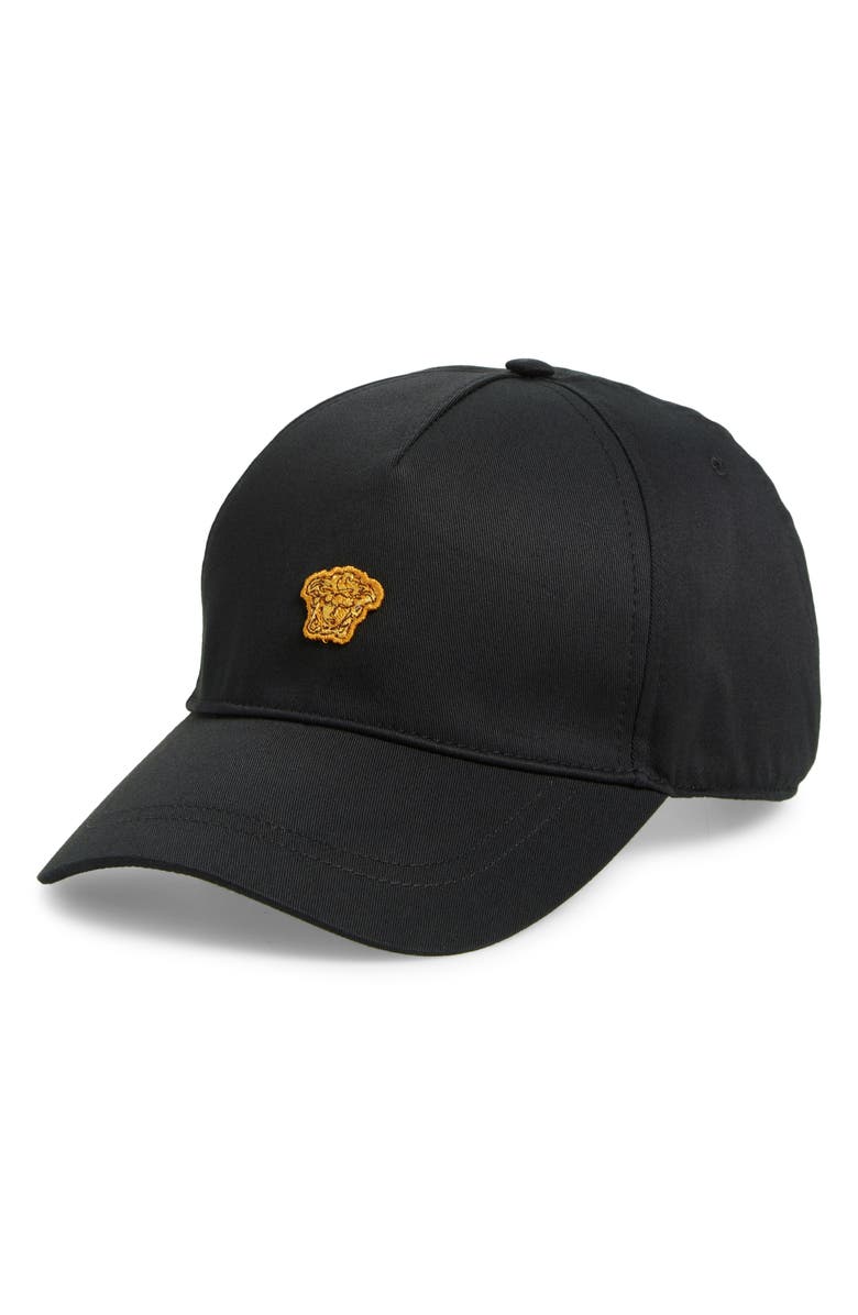 Versace Medusa Embroidered Cotton Drill Adjustable Baseball Cap, Main, color, Black Gold