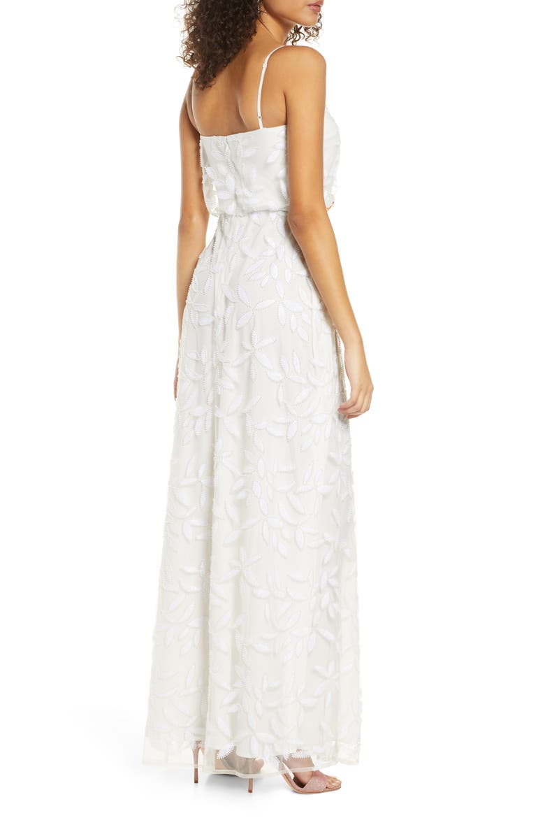 The Savannah Beaded Mesh Blouson Gown, Alternate, color, IVORY PETAL EMBROIDERY