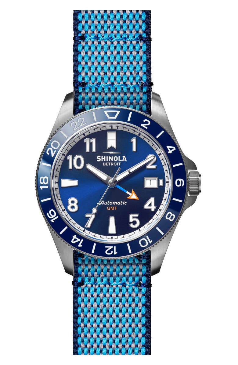 Shinola Monster GMT Automatic Watch Gift Set, 40mm, Alternate, color, Navy