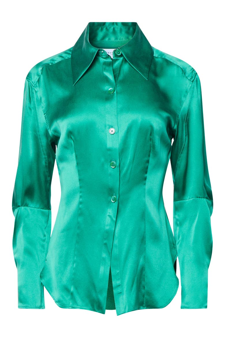 Bailey Silk Satin Button-Up Shirt, Main, color, MEADOW
