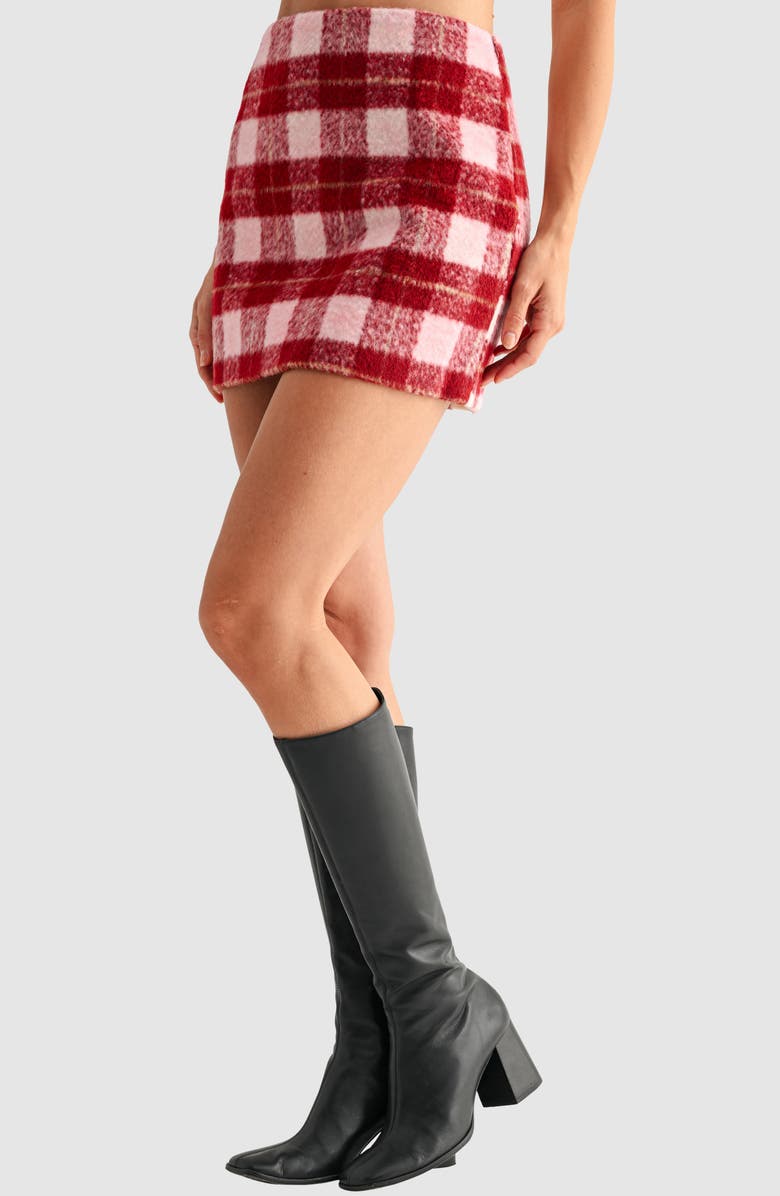 All in Favor Plaid Miniskirt, Alternate, color, Burgundy Plaid