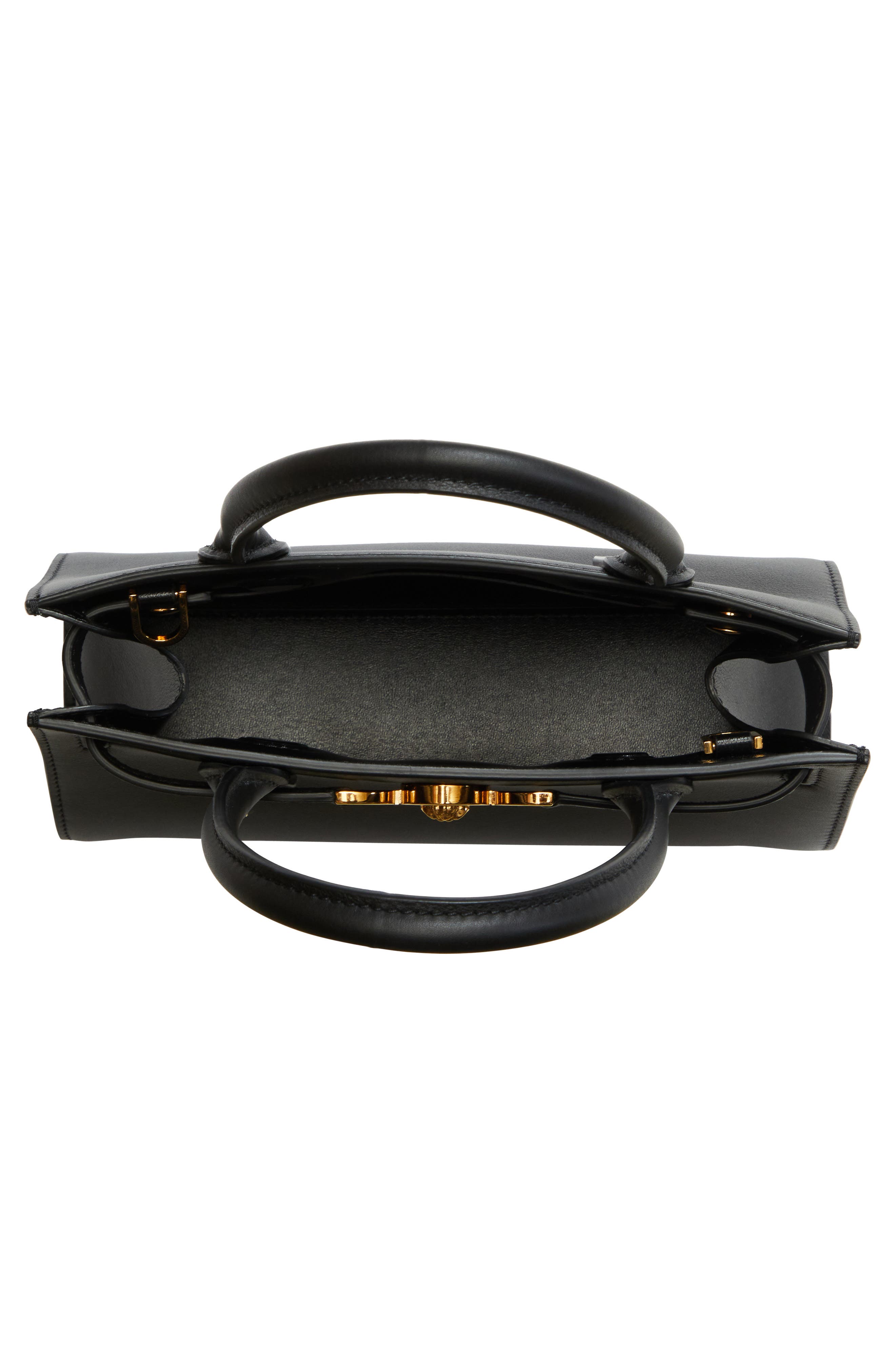 Versace Medusa Small Belted Leather Tote, Alternate, color, Black-Versace Gold