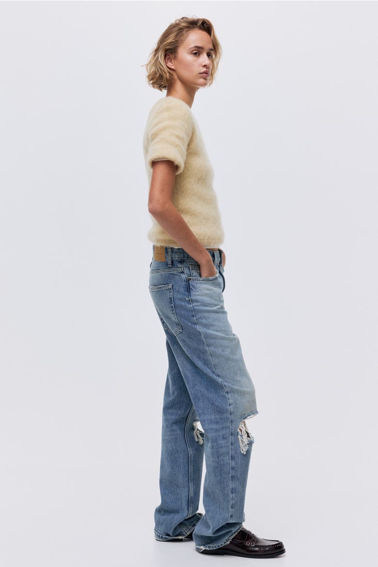 Straight High Jeans, Alternate, color, Distressed denim