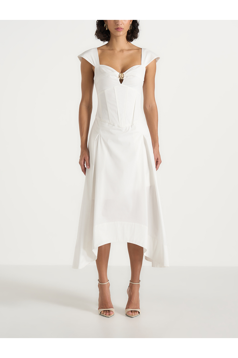 Faith Cap Sleeve Corset Cotton Midi Dress, Alternate, color, White
