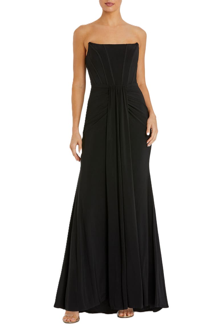 Strapless Sweetheart Jersey Gown With Waist Detail, Main, color, Black