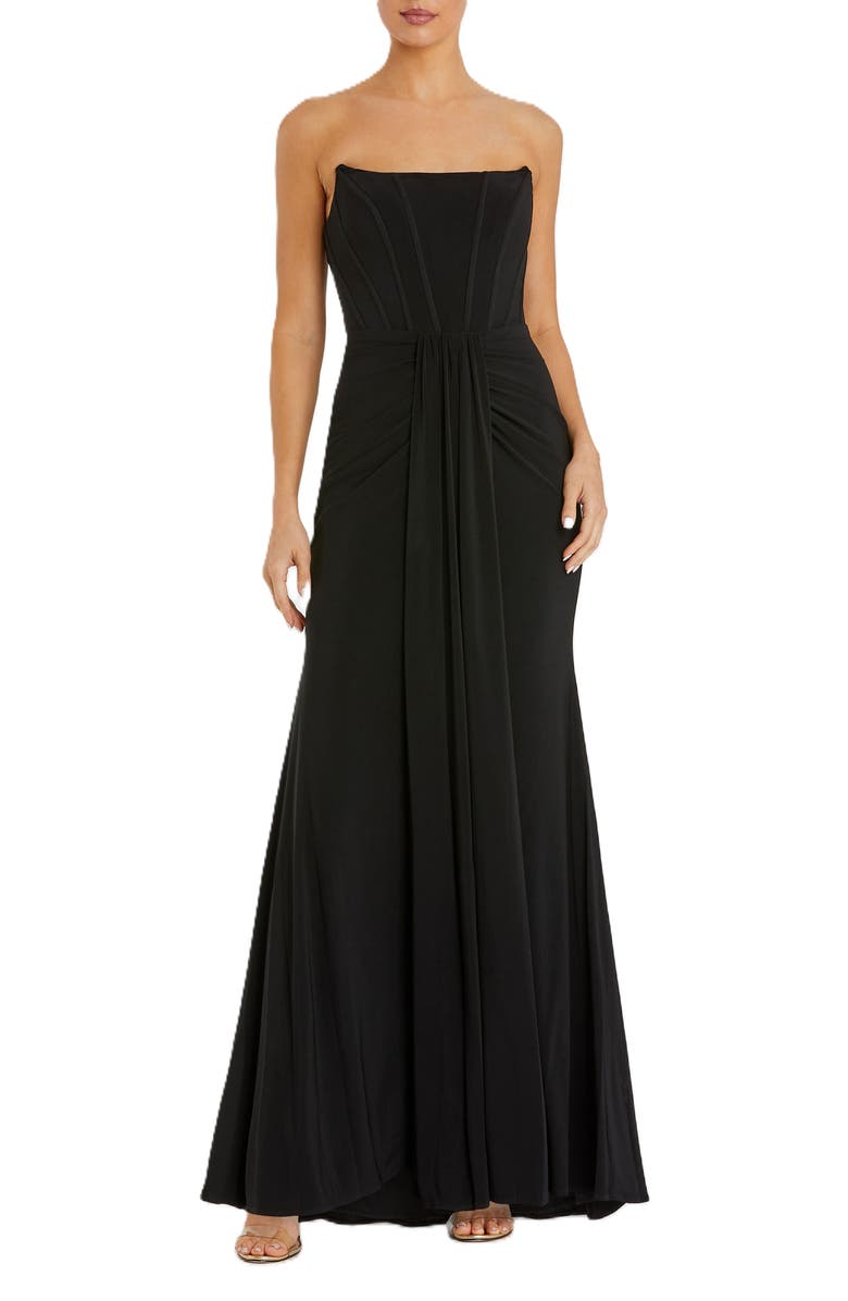 Mac Duggal Strapless Sweetheart Jersey Gown With Waist Detail, Main, color, Black