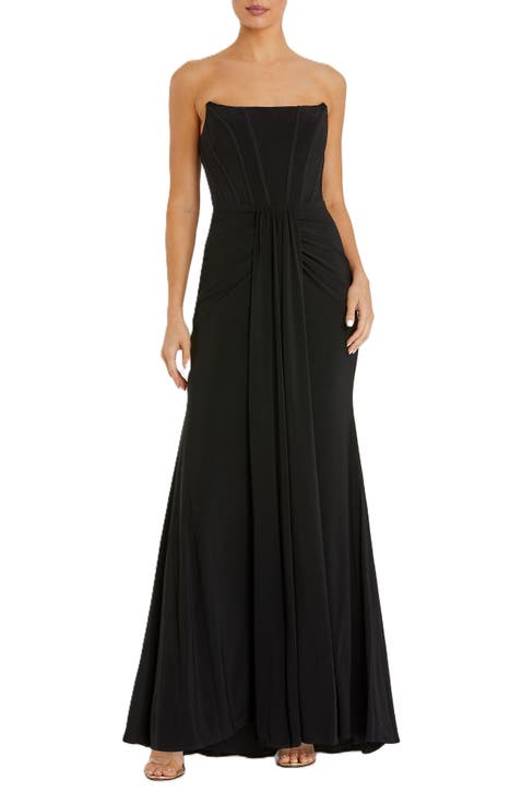 Strapless Sweetheart Jersey Gown With Waist Detail