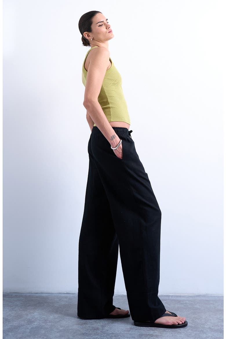 Linen Blend Straight Leg Pants, Alternate, color, BLACK
